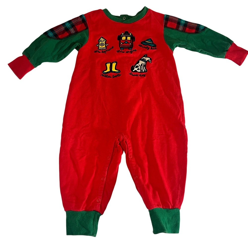 VTG Gymboree Rainbow Tag Kids Primary Color Fireman Romper Color Block XS 90s